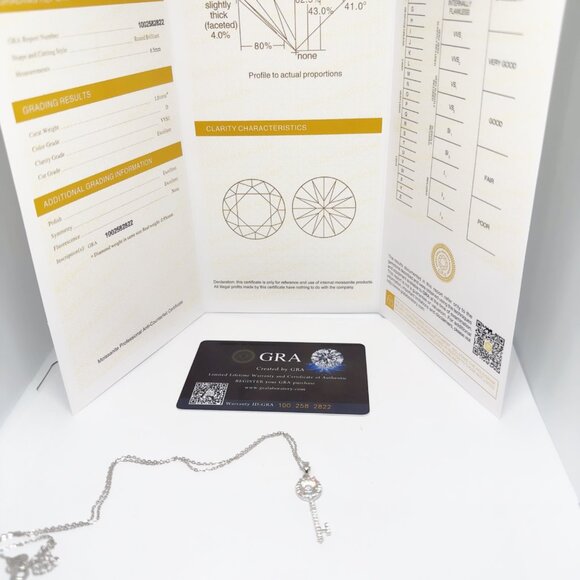 Elegant 6mm Moissanite Key Pendant Necklace Sterling Silver CZ Charm for Women - Picture 11 of 11